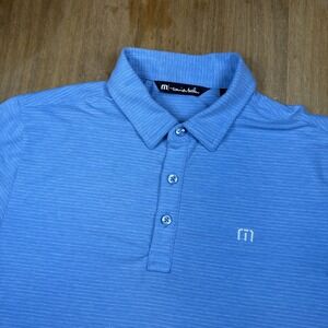 Travis Mathew Short Sleeve Golf Polo Shirt Mens Small Blue Striped Cotton Blend
